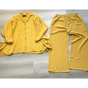 Hampstead Bazaar Top and Pants Boho Chic Mustard Yellow Cotton Blend XL